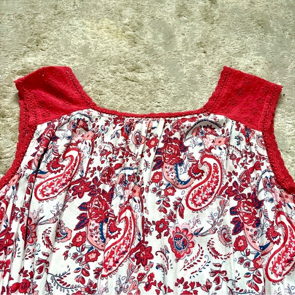 Solitaire Eyelet Shoulder Paisley Print Blouse Tank Top W/Elastic Hem Size Large - Picture 13 of 13